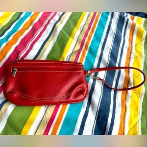 Small red leather wrist bag